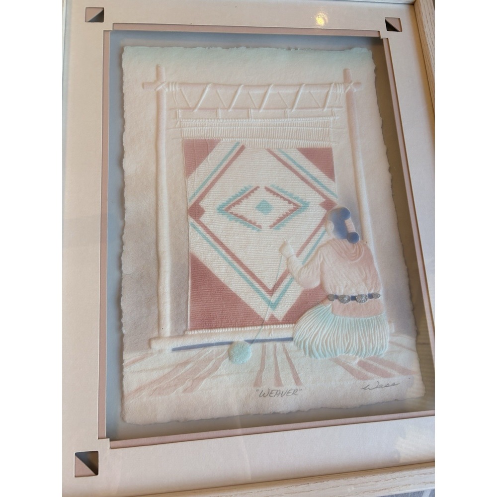 NWT 1988 Wess Signed "Weaver" Woman Paper Cast Southwestern Native American Art‎